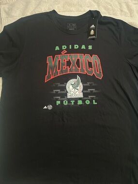 adidas Black Mexico Futbol Graphic Tee with Red and Green Accents